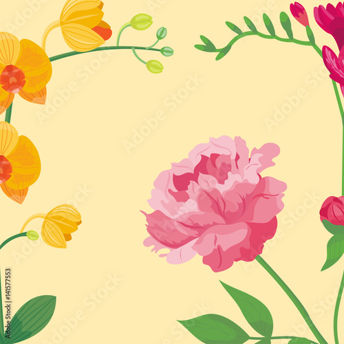 Cartoon petal vintage floral background vector bouquet garden flower botanica...