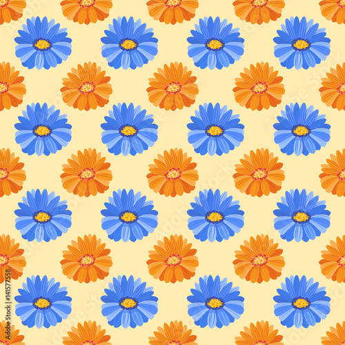 Hand drawn flower seamless pattern wallpaper with gerbera print ornament deco...