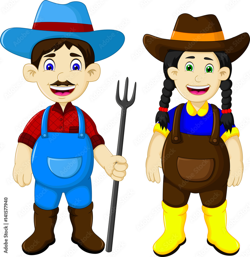 funny couple farmer cartoon holding rake funny couple farmer cartoon holding rake