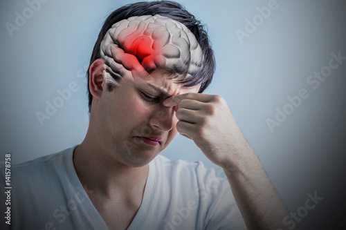 brain stroke concept, headache, cerebral hemorrhage, 3D rendering photo