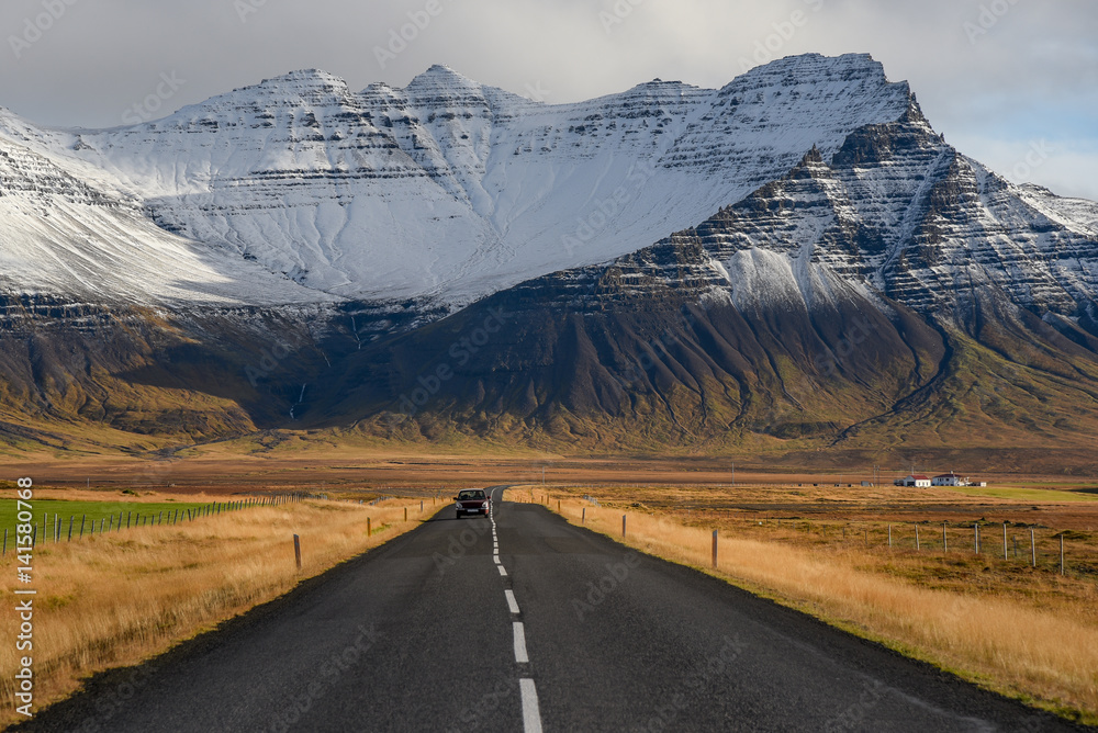 long road in early winter of Iceland