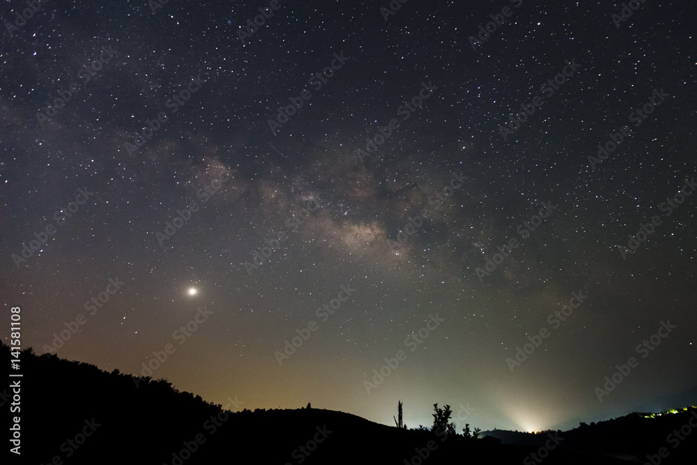 Milky way galaxy with stars and space dust in the universe, Long exposure photograph. with grain. Milky way galaxy with stars and space dust in the universe, Long exposure photograph. with grain.
