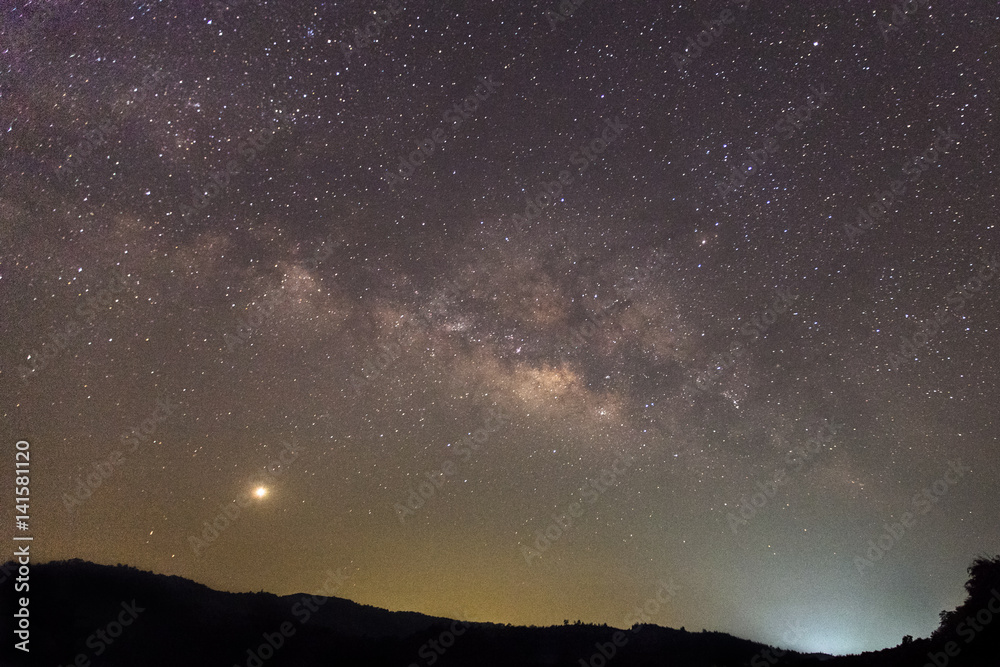 Milky way galaxy with stars and space dust in the universe, Long exposure photograph. with grain. Milky way galaxy with stars and space dust in the universe, Long exposure photograph. with grain.