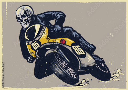 skull riding classic motorcycle, texture is easy to remove