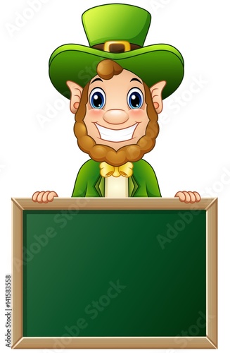 Cartoon Leprechaun holding chalkboard sign  photo