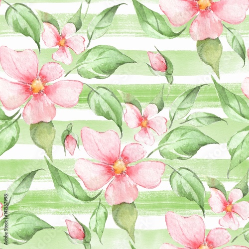 Spring flowers. Hand drawn watercolor floral seamless pattern