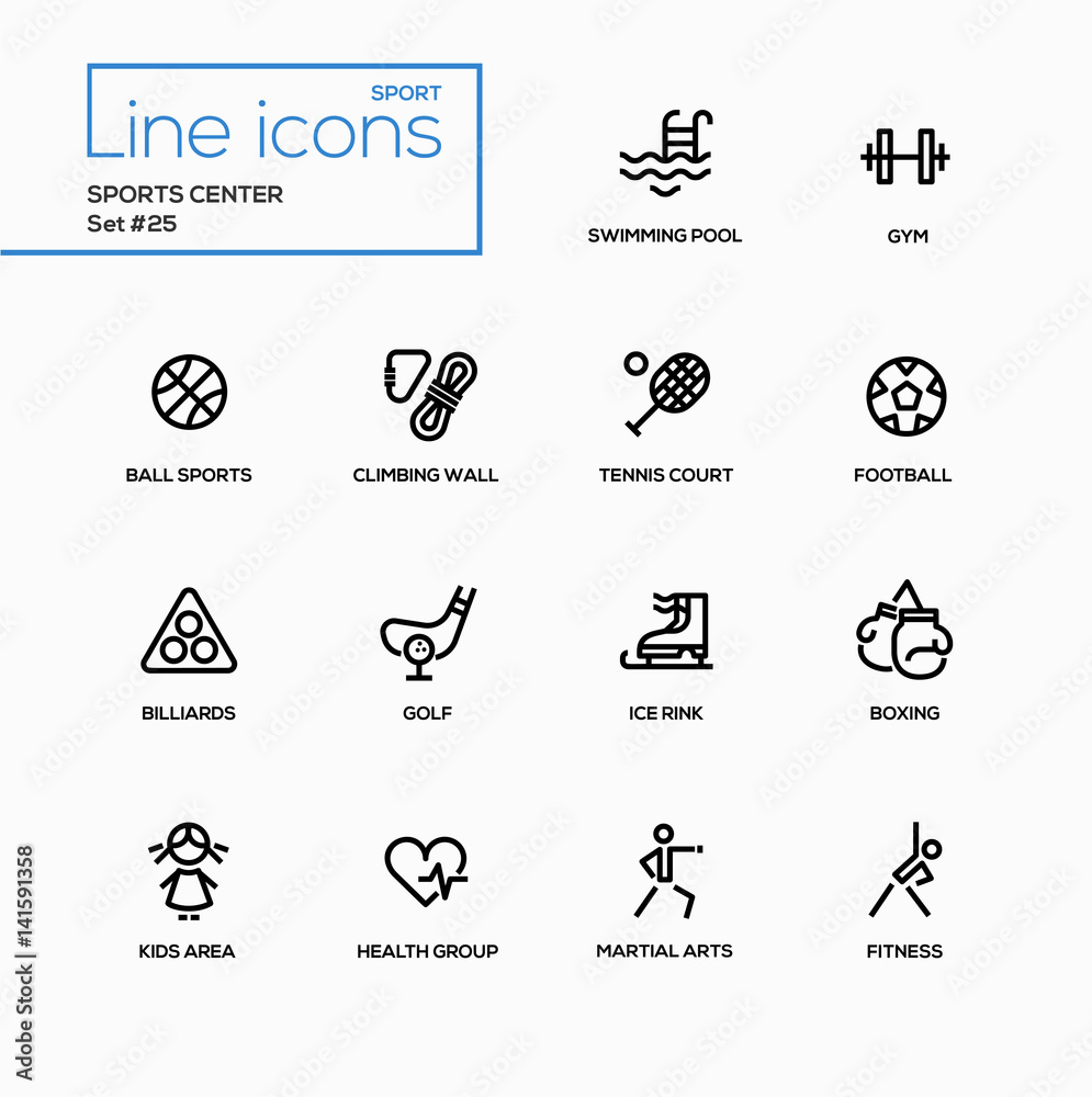 Sports center - modern vector single line icons set Stock Vector ...