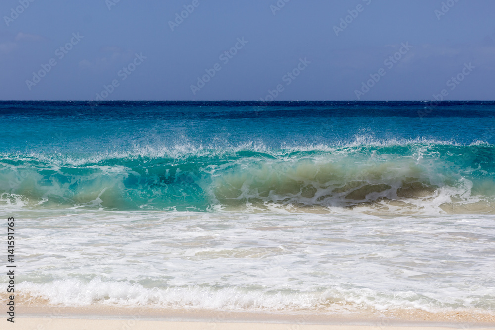 Big blue water wave in caribbean sea