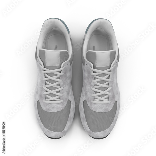 New unbranded running shoe, sneaker or trainer isolated on white. Top view. 3D illustration