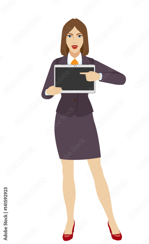 Businesswoman pointing at a digital tablet PC Businesswoman pointing at a digital tablet PC