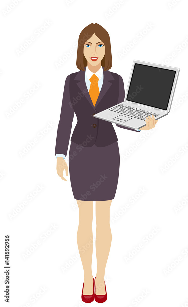 Businesswoman holding a laptop notebook PC Businesswoman holding a laptop notebook PC