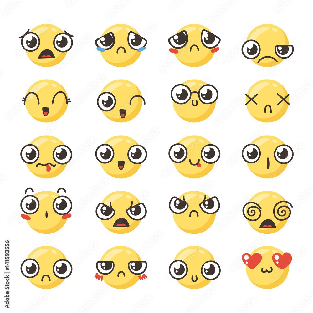 Fototapeta premium Set of cute lovely kawaii emoticon.