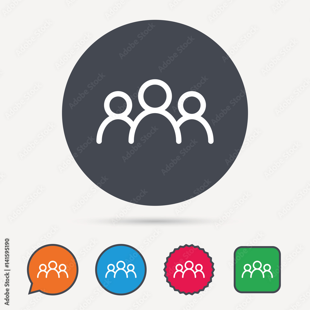 People icon. Group of humans sign. Team work symbol. Circle, speech bubble and star buttons. Flat web icons. Vector People icon. Group of humans sign. Team work symbol. Circle, speech bubble and star buttons. Flat web icons. Vector