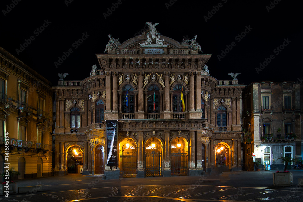 Bellini Theater Square historic theater in Catania in the evening