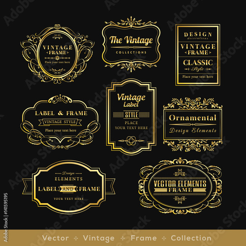 vinage gold retro logo frame badge design element