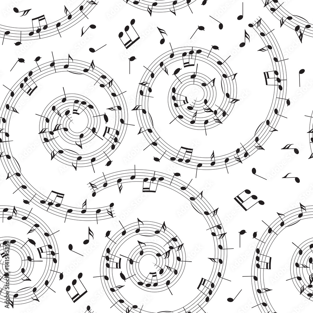 seamless pattern with music notes - vector background with spiral
