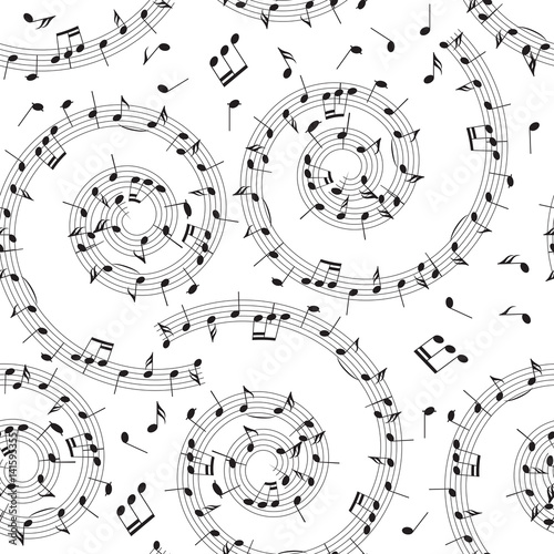 Obraz na płótnie seamless pattern with music notes - vector background with spiral w salonie