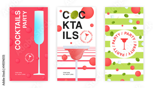 cocktail party flyer, invitation templates set.
