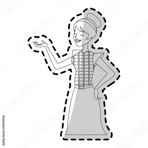 happy pretty woman with stretched arm icon image vector illustration design 