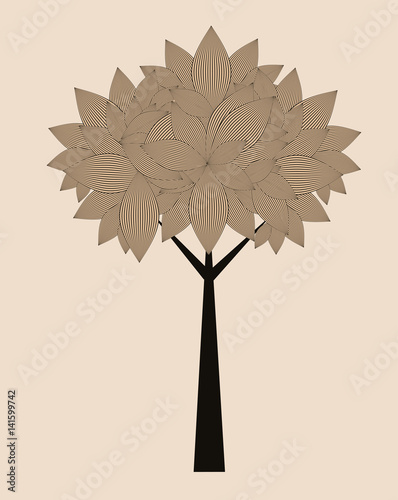 graphic style little tree with almond shape leaves in ivory shades