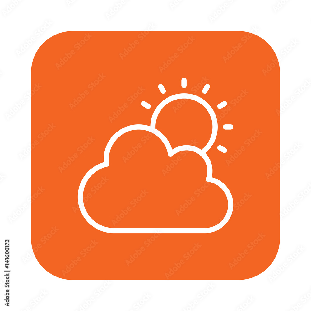 Cloud and sun flat line icon, linear vector sign on colorful rounded square button isolated on white. Partly cloudy weather symbol, logo illustration. Flat design, pixel perfect Cloud and sun flat line icon, linear vector sign on colorful rounded square button isolated on white. Partly cloudy weather symbol, logo illustration. Flat design, pixel perfect