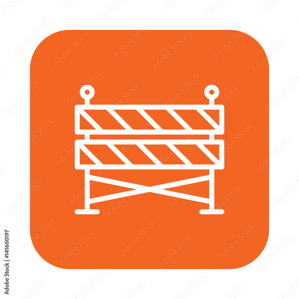 Construction barrier flat line icon, linear vector sign on colorful rounded square button isolated on white. Symbol, logo illustration. Flat design, pixel perfect Construction barrier flat line icon, linear vector sign on colorful rounded square button isolated on white. Symbol, logo illustration. Flat design, pixel perfect