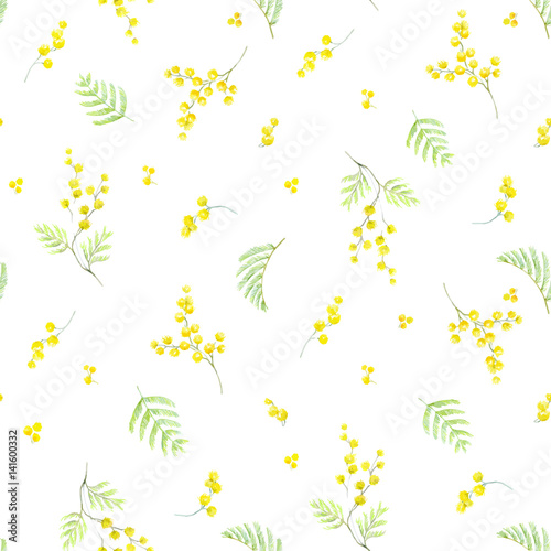 Watercolor mimosa vector pattern