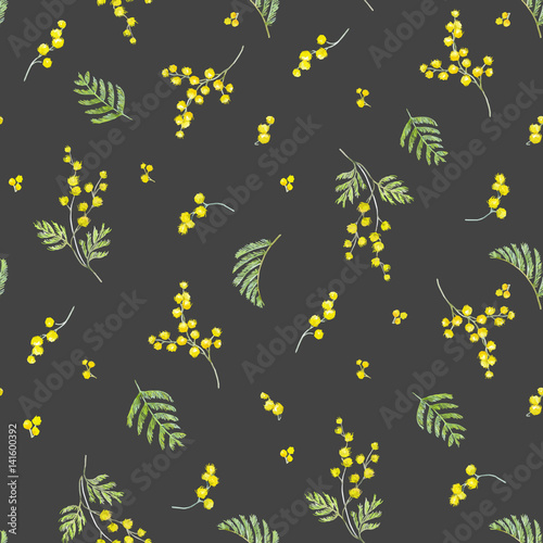 Watercolor mimosa vector pattern