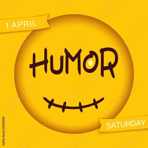 Humor. Stylized smiley design. Funny sticker. Grunge brush lettering in 3D round frame with smile. Vector EPS 10