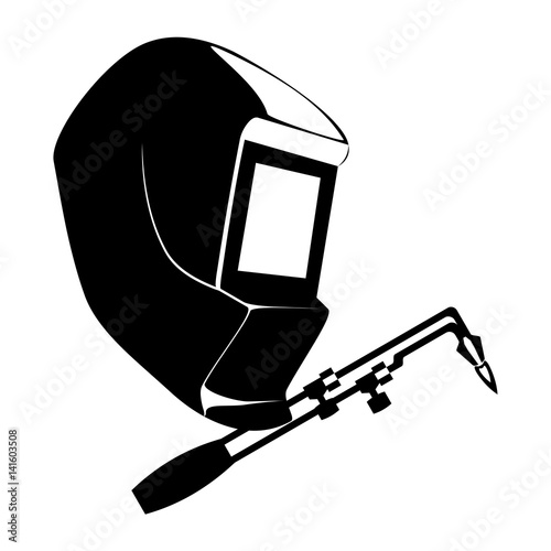 Welding mask and nozzle black and white simple sign isolated on white vector illustration