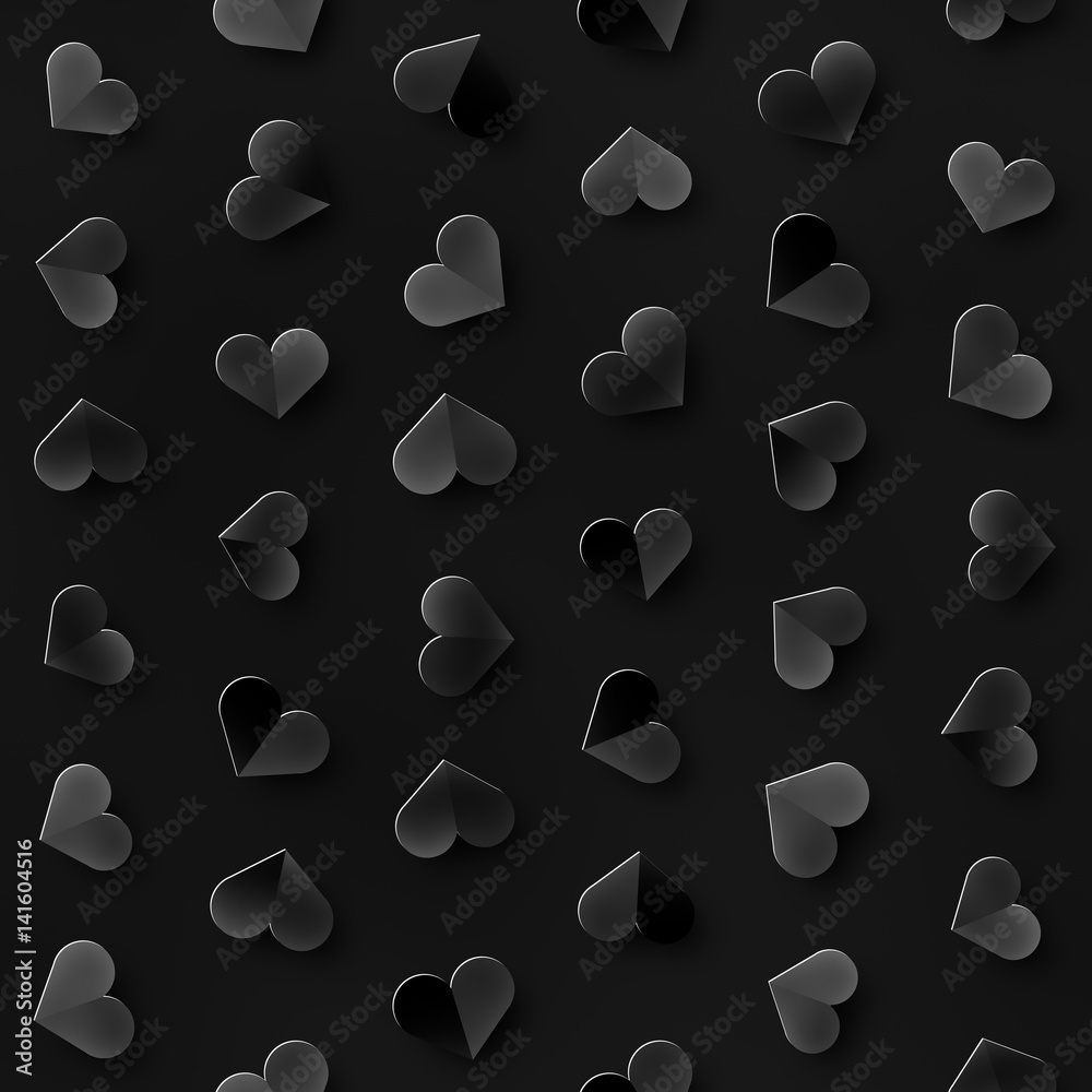 Seamless Monochrome Pattern With Hearts. Repeating Scattered Shapes Texture.