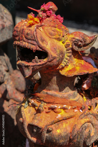 Colorful lion statue, Manakamana Temple, Nepal photo