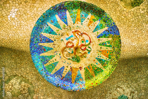 Canvas-taulu sun mosaic at the Parc Guell, Barcelona