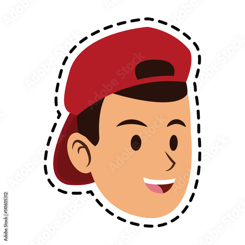 face of happy young man with backwards hat icon image vector illustration design 