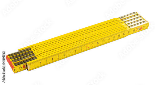 yellow metric folding rule measuring tool isolated on white background
