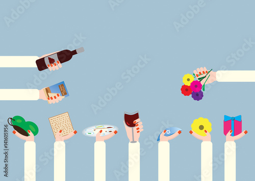 Women hands with Passover jewish Holiday elements
