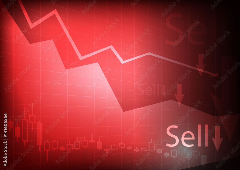 Vector : Decreasing business graph on red background Vector : Decreasing business graph on red background