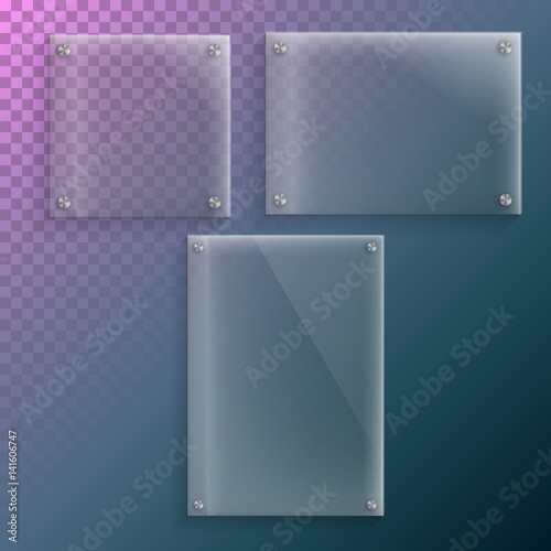 Illustration of Realistic Vector Glass Plate Mockup Set. Vector Plastic Frame Isolated on Transparent Background