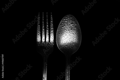 Fork and Spoon / spoons are the primary utensil used for eating; forks are used to push foods such as rice onto the spoon photo