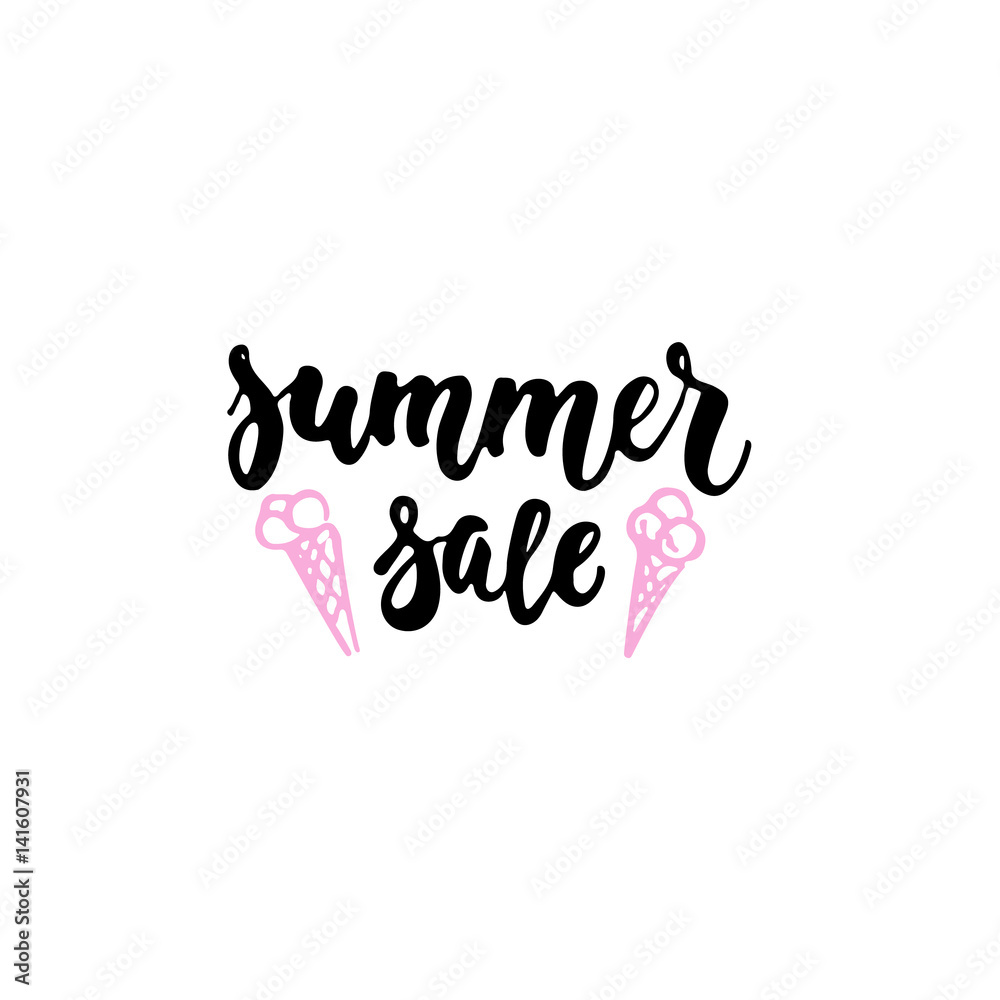 Summer Sale - hand drawn lettering phrase isolated on the white background. Fun brush ink inscription for photo overlays, greeting card or t-shirt print, poster design.