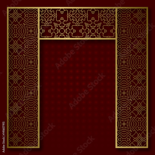 Traditional background with golden patterned arched frame