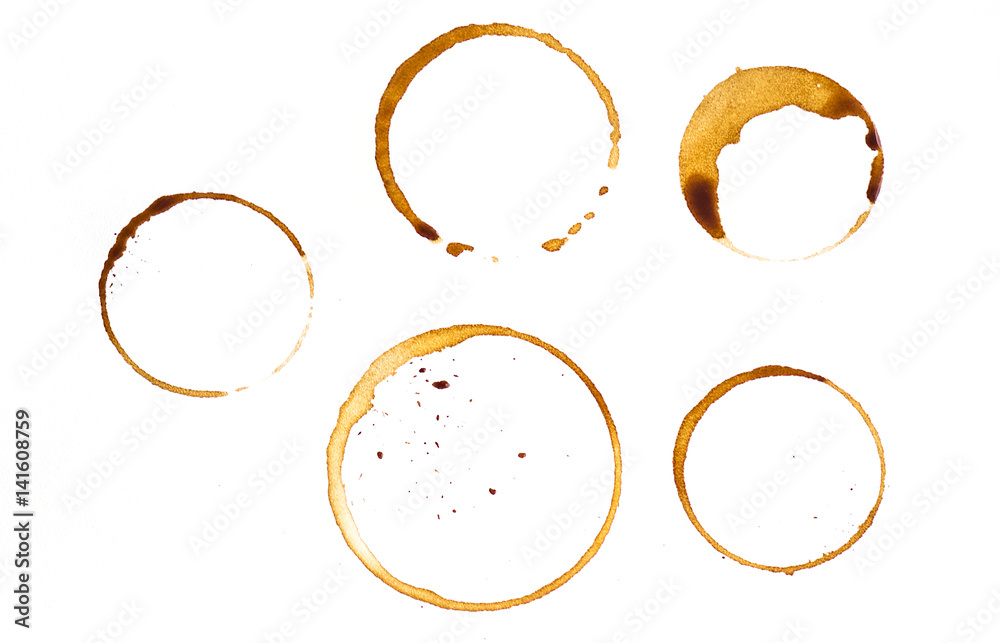Some kind of coffee cup rings isolated on a white background, background, texture - obrazy, fototapety, plakaty 