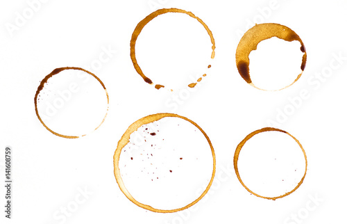 Some kind of coffee cup rings isolated on a white background, background, texture