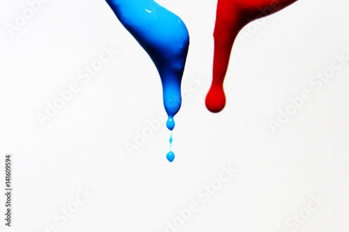 Blue and Red / Paint is any liquid, liquefiable, or mastic composition that, after application to a substrate in a thin layer, converts to a solid film