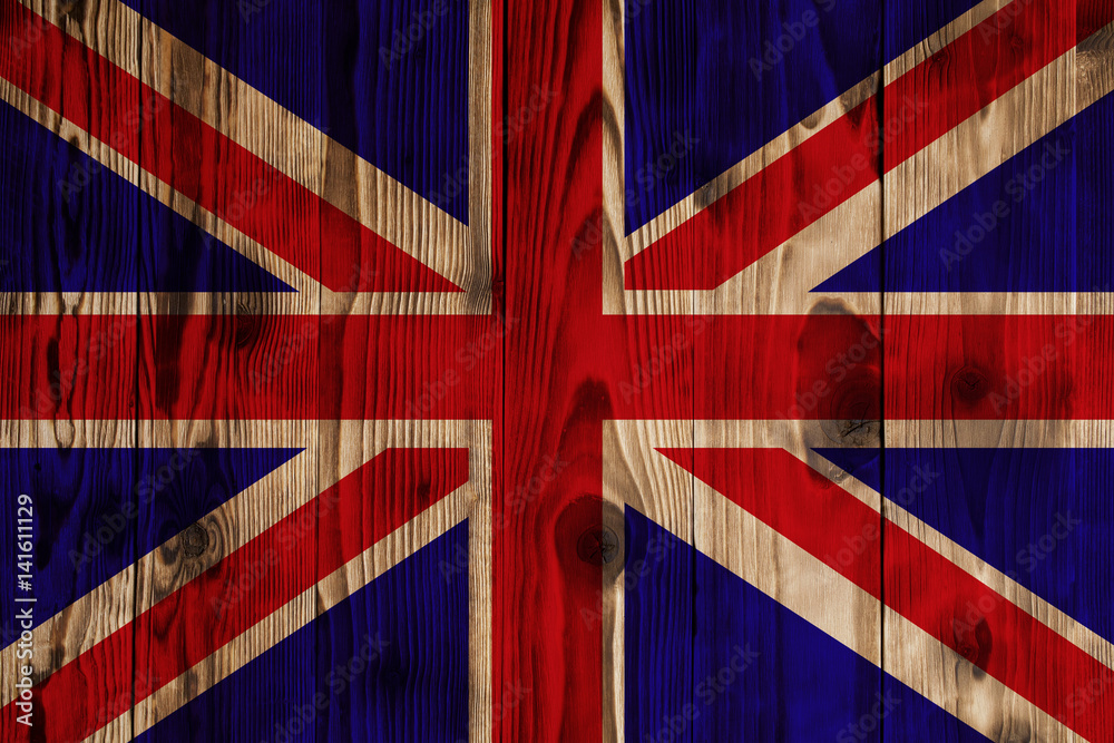 Fototapeta premium British flag on wood texture