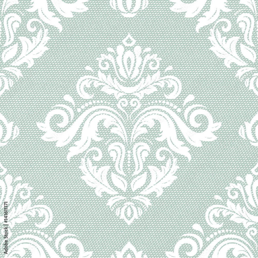 Seamless baroque light blue and white pattern. Traditional classic orient ornament