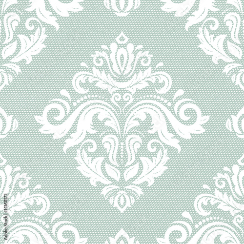 Seamless baroque light blue and white pattern. Traditional classic orient ornament
