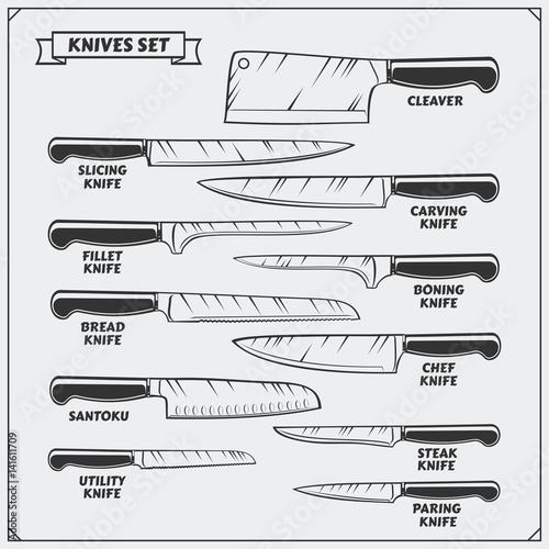 Vector set of kitchen knives. Cutlery set.
