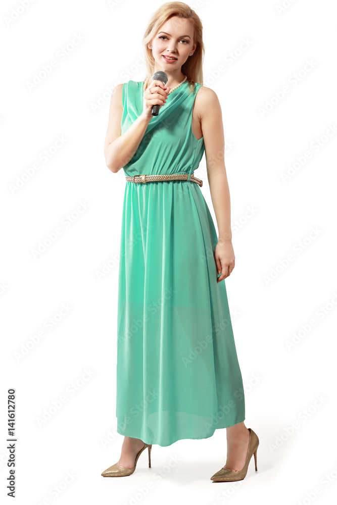 elegant young woman singing