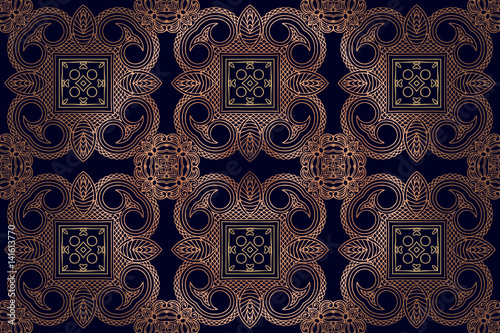 abstract vintage embossed symmetrical ornate openwork pattern on a dark background